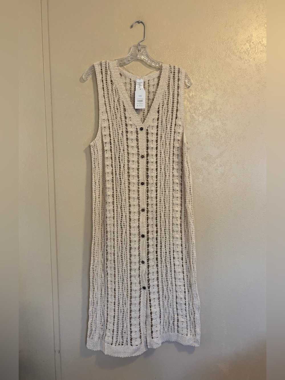 NWT Time and Tru Women’s 100 % Crochet Button-Down Duster Coverup sz S/M